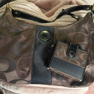 Coach Signature Brown and Black Shoulder Bag